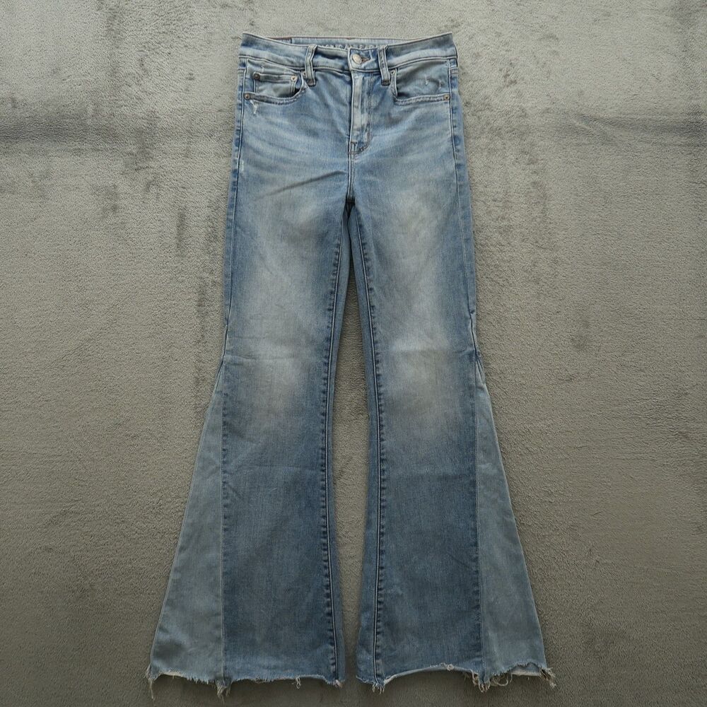 American Eagle Jeans Women's 4R Mid-Rise Festival Flare 30" Inseam Distressed
